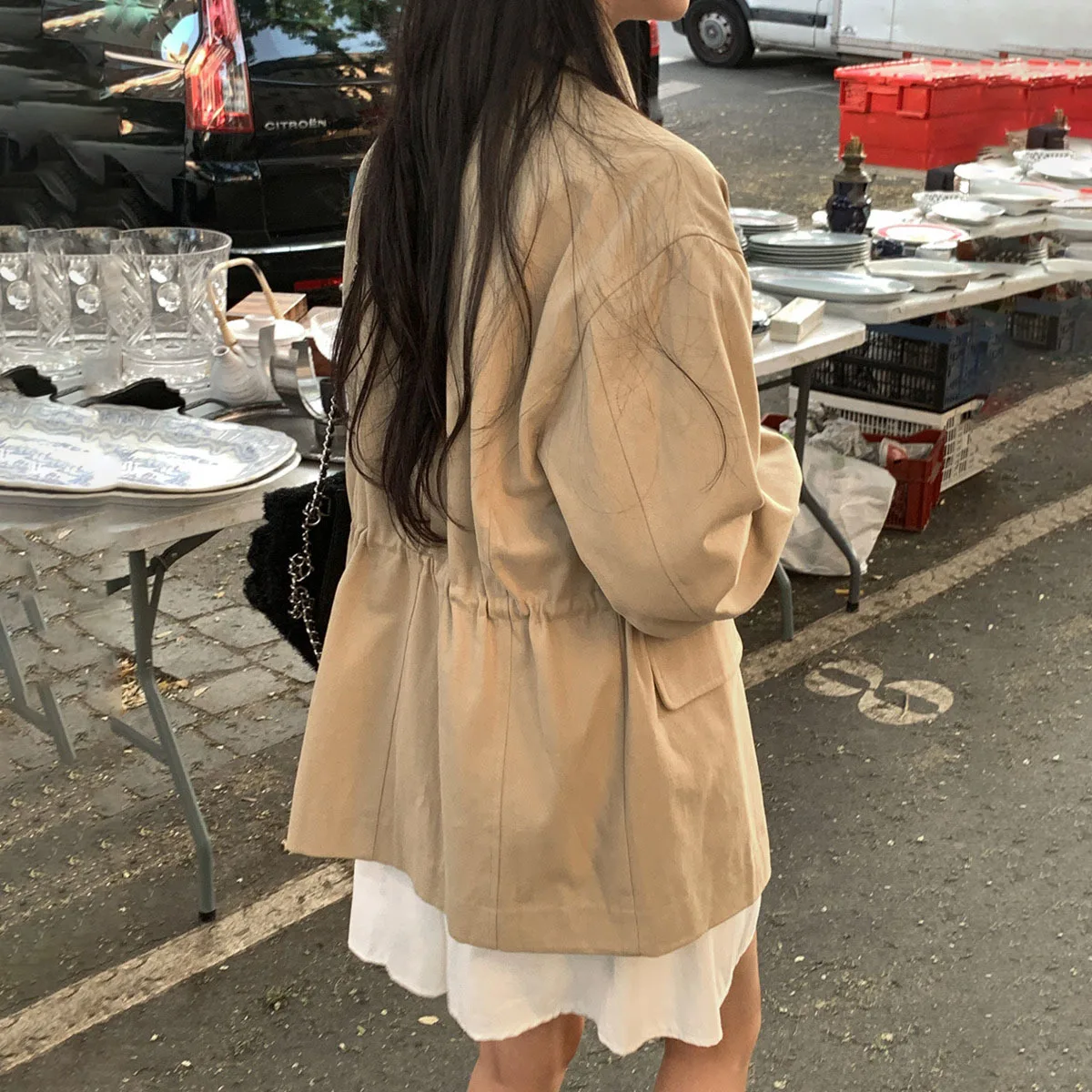 KWTX سترة نسائية غير رسمية بلون واحد معطف 2025 جديد ريترو سستة جيوب مربوط التلبيب أنيقة قسط الخريف الشتاء ملابس خارجية