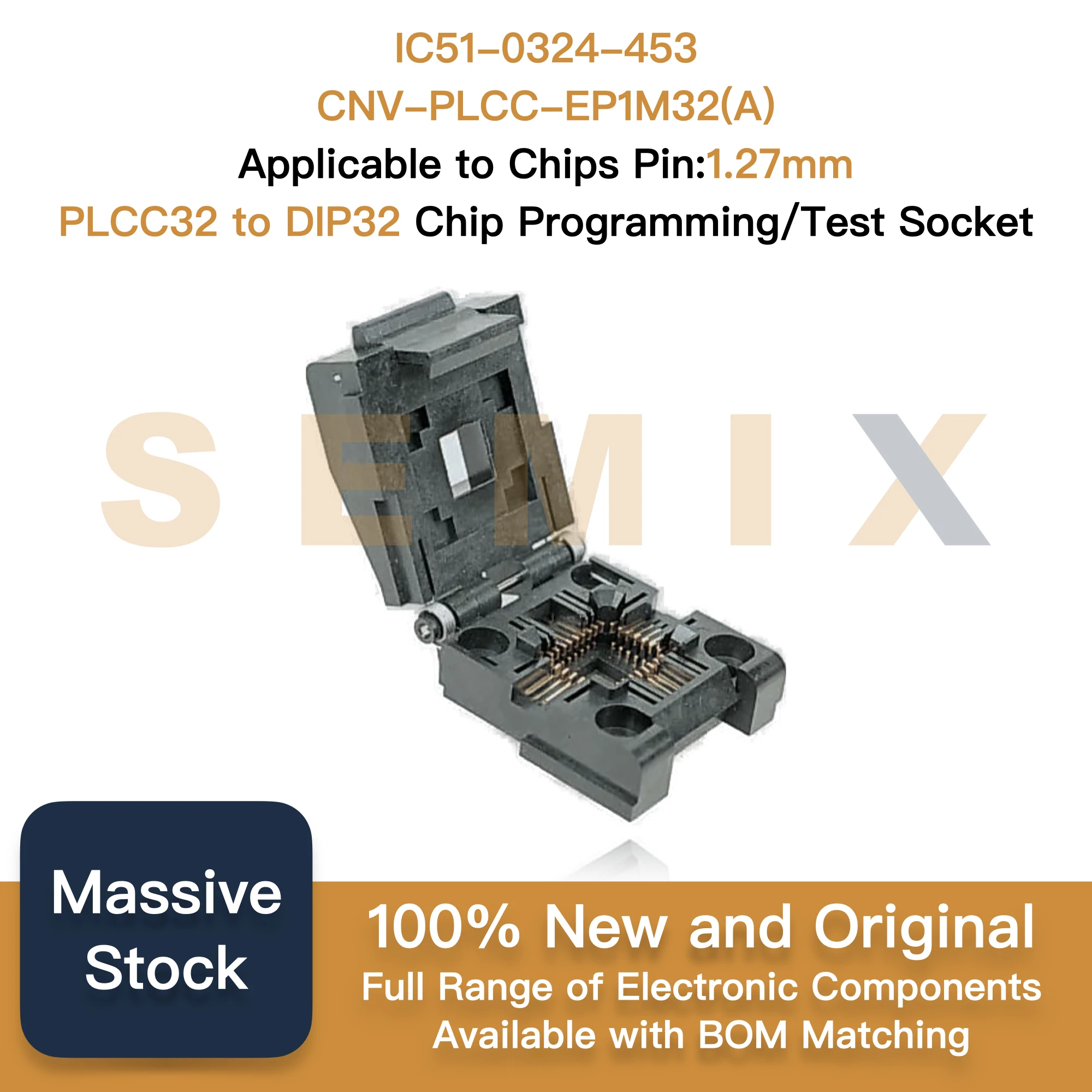 IC51-0324-453 CNV-PLCC-EP1M32(A) programming socket chip pin pitch 1.27mm PLCC32 to DIP32 Programming/Test conversion Socket