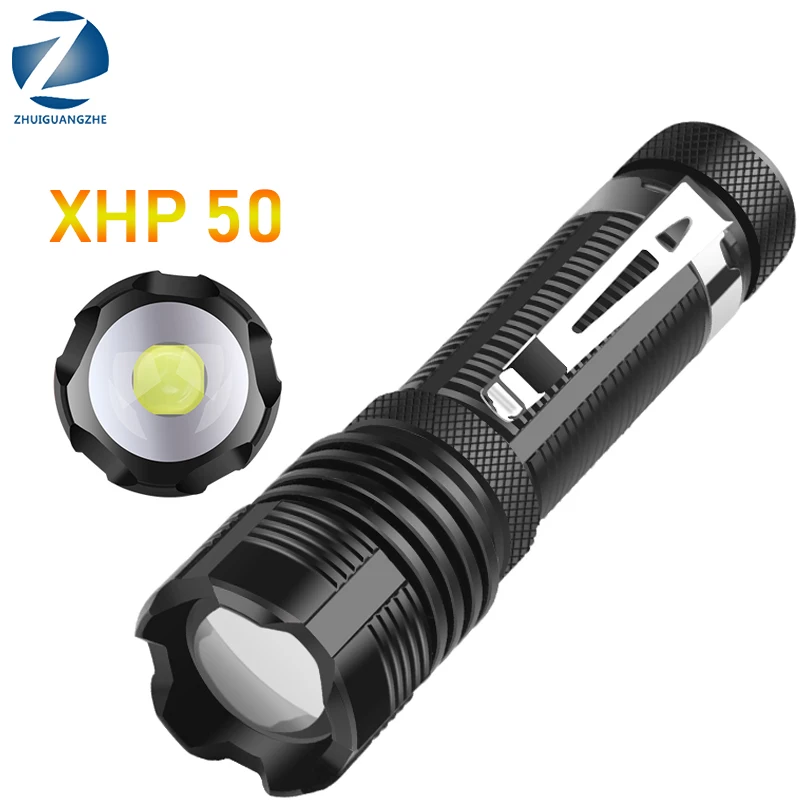 Xhp50.2 FlashLight Most Powerful Flash Light Ultra Bright 5 Modes Zoomable Led Torch Xhp50 Battery Camping Fishing Extra Bright