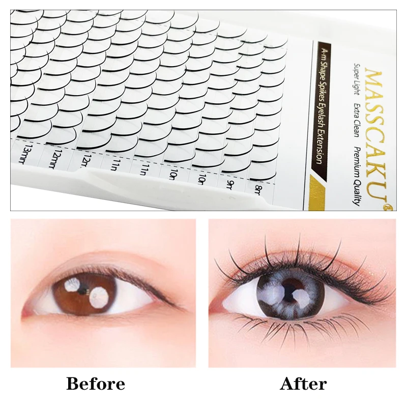 All Size Masscaku Individual Wispy Spikes Lash Russian Volume A Shape Clusters Eyelashes Long Lasting Faux Eyelash Extension