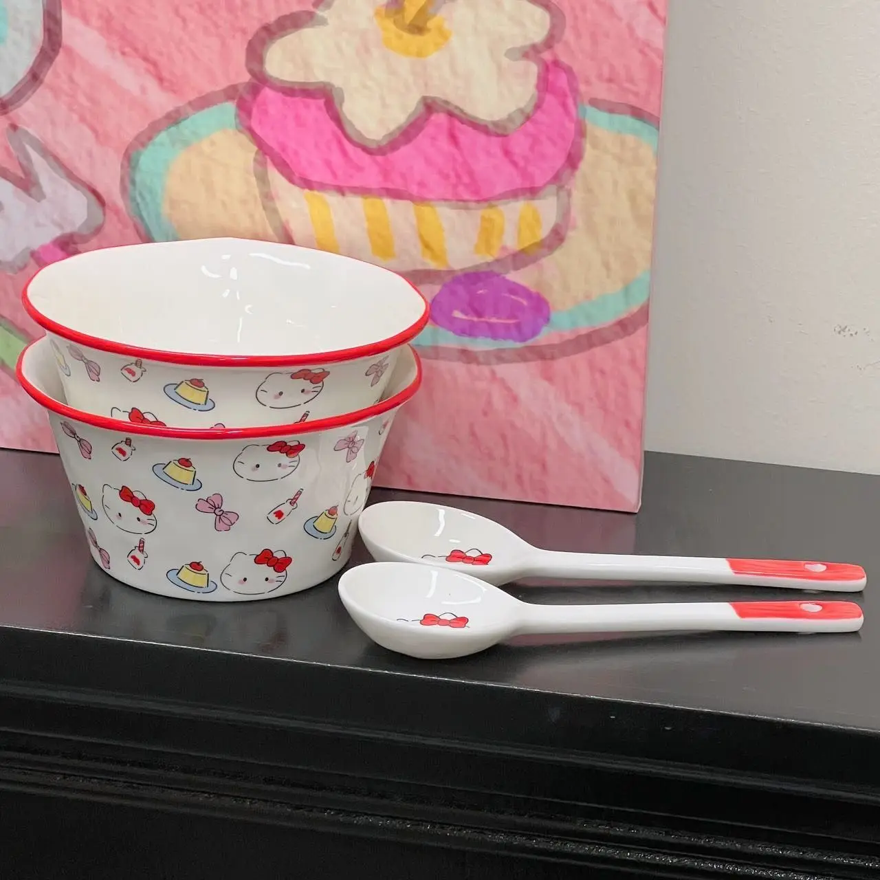 

New Hello Kitty Rice Bowl Cartoon High Beauty Girl Heartfelt Milk Bowl Dessert Ceramic Home Dormitory Rice Bowl Toys for Gifts