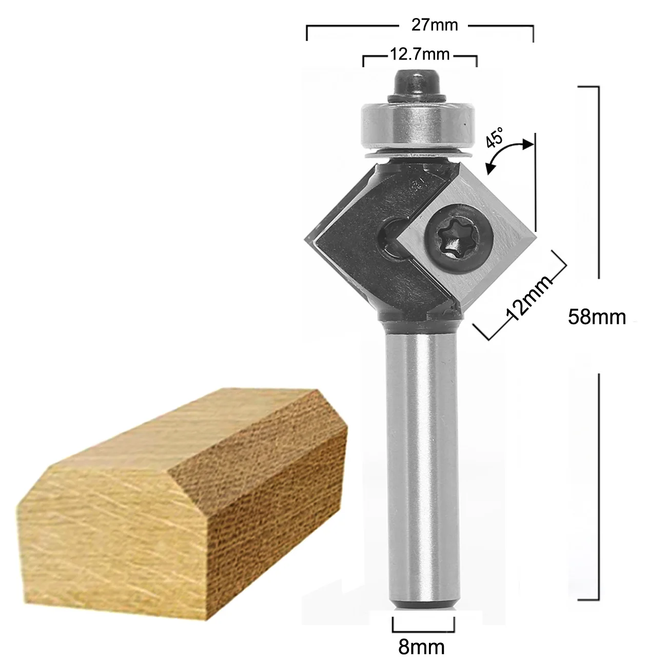 (2 in 1) In-Tech Insert Corner Round or Bevel Insert Style Carbide with Bearing Router Bit End Mill Milling Cutters for Wood