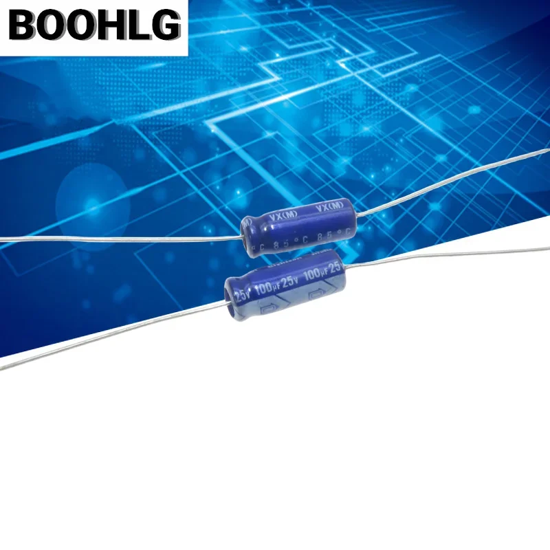 

10PCS horizontal axial polarized aluminum electrolytic capacitor 25v 100uf 6X16mm