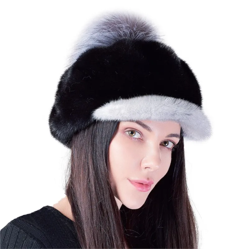 Whole leather velvet fur hat women's octagonal Bailey baseball ear-protecting hairball