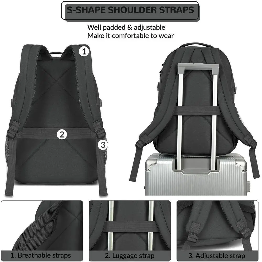 Водостойкий рюкзак для ноутбука 15,6 с несколькими карманами для школы, путешествий и приключений на свежем воздухе (черный)