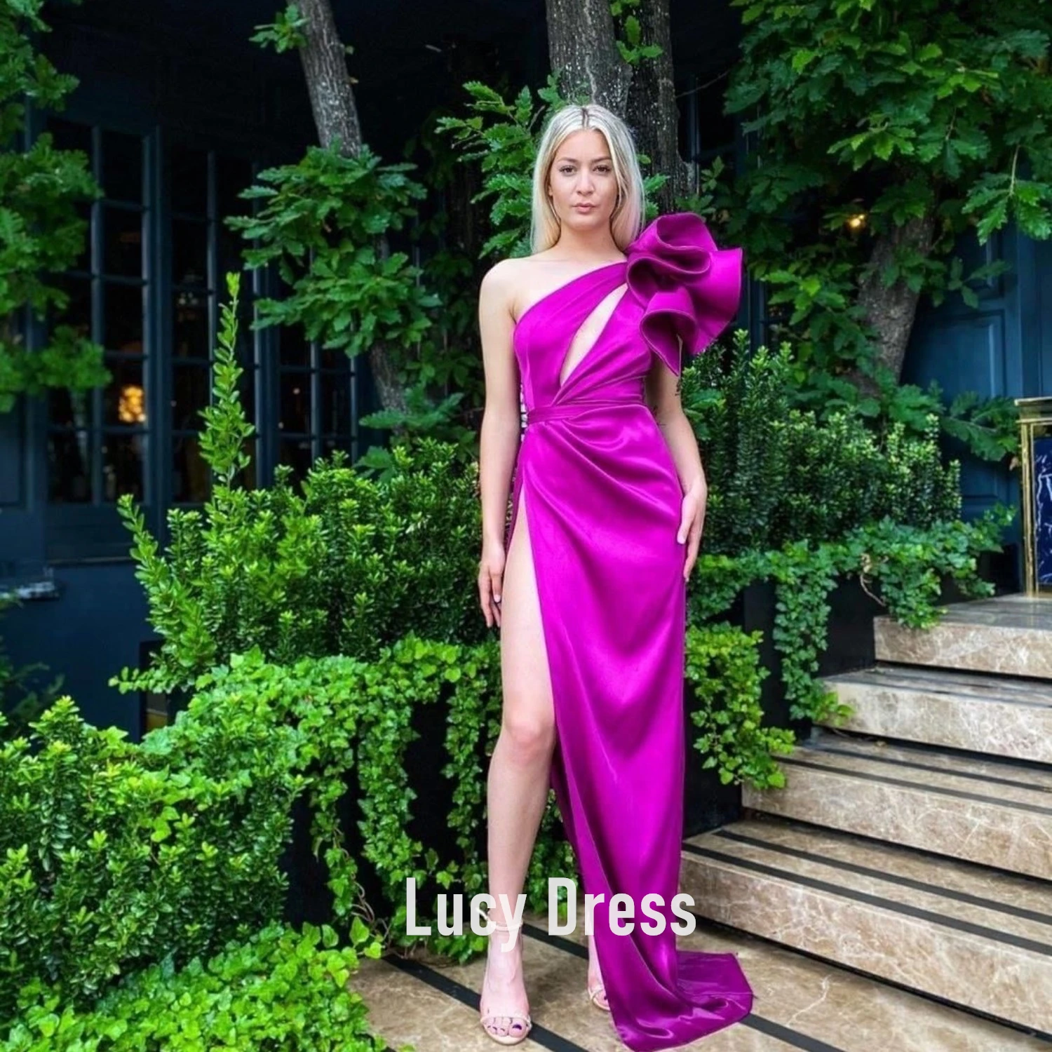 

Lucy New Arrival One Shoulder Long Evening dresses for women 2023 Vestidos de fiesta High Slit Sexy Prom Party dress