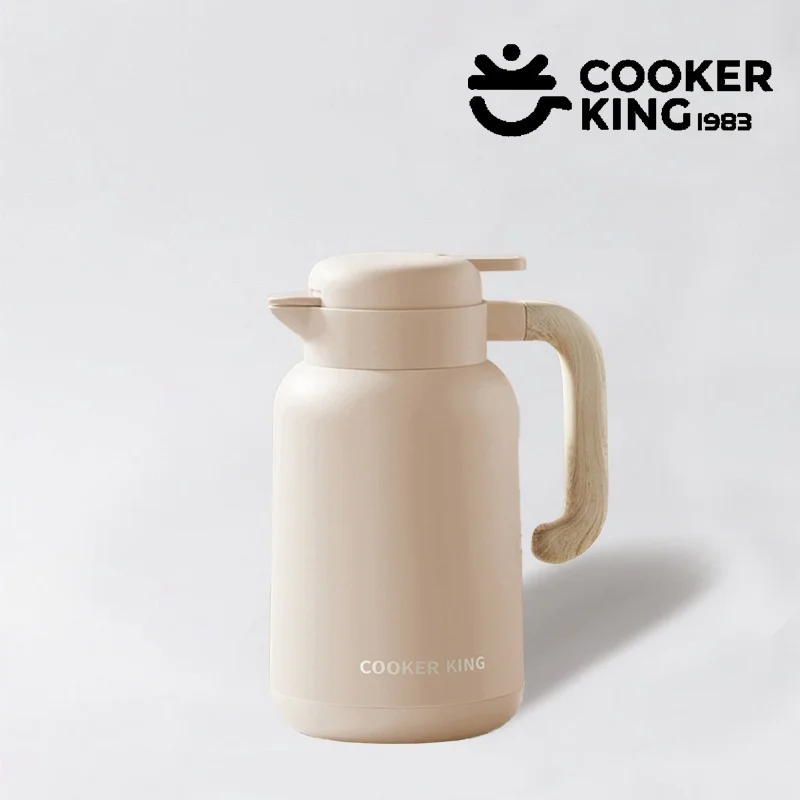 COOKER KING-hervidor aislado tipo prensa de 1L, revestimiento interior de vidrio + termo con mango de madera PP, termo de agua caliente, uso familiar o de oficina
