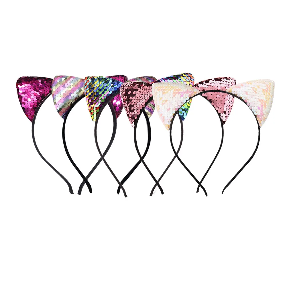 

10pcs Sequin Cat Ear Headb Hoops Paillette Metal Accessories Glitter Ears Elegant Fashion Party Gift