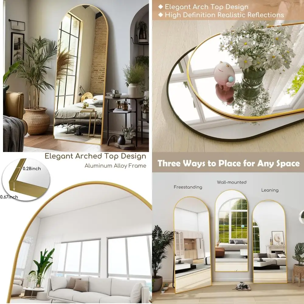 Wandspiegel mit gewölbter Oberseite in voller Länge – 65 x 21, bodenstehender oder lehnender Spiegel für Schlafzimmer, Heimdekoration