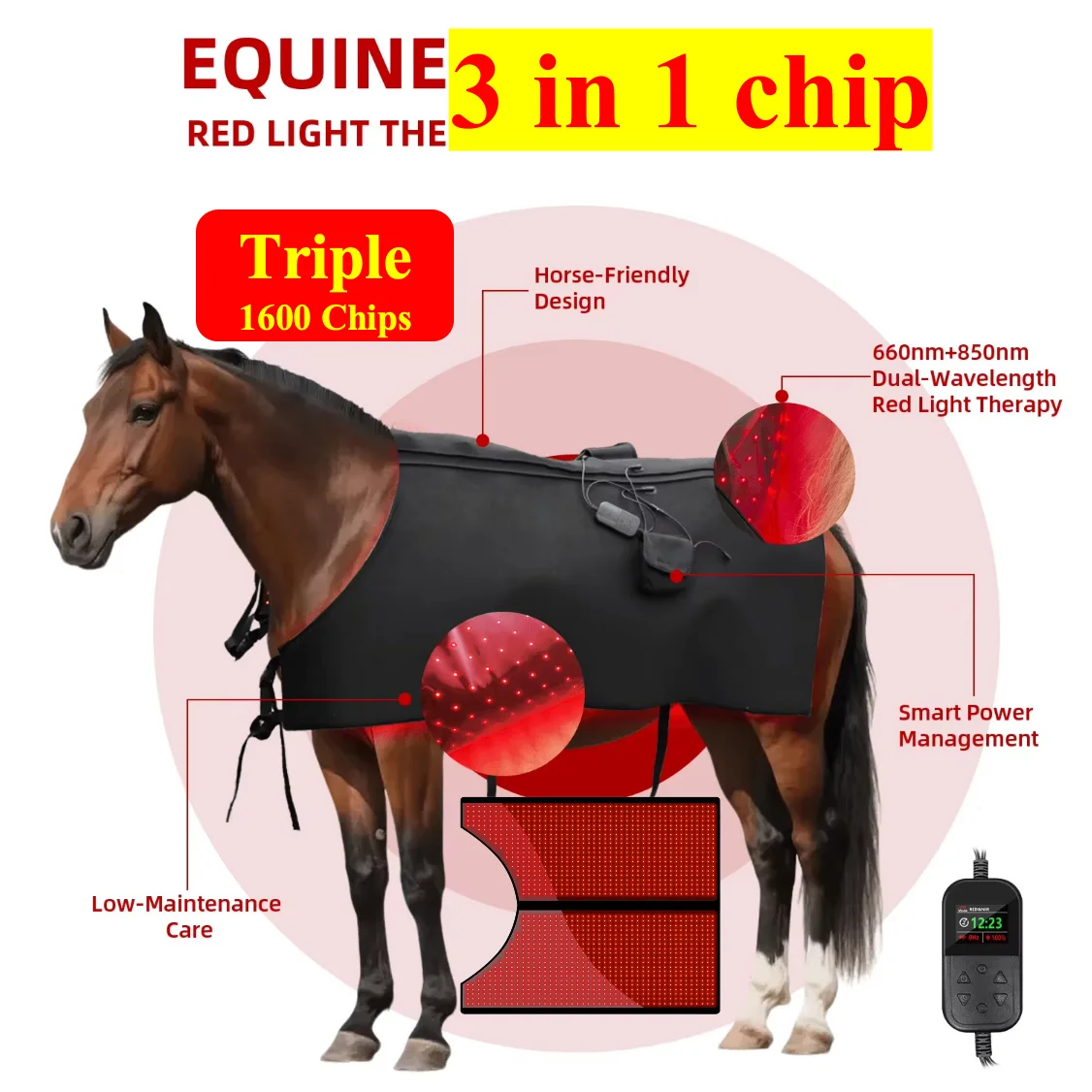 

Светодиодный терапевтический коврик AQSHE Horse1600 с чипами LED 660нм 850нм для лошадей, для светотерапии спины и всего тела.