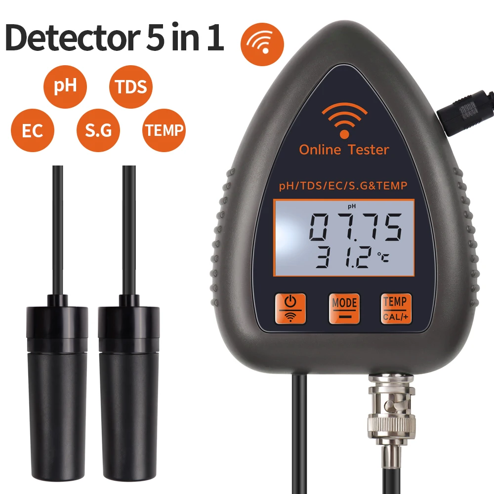 

New Arrivals 5 in 1 WIFI Smart Online Water Quality PH EC TDS S.G Temp Mariculture Tester