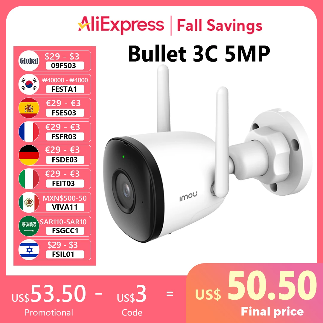 IMOU 5MP Bullet 3C Wifi IP Camera Automatic Tracking Weatherproof AI Human Detection Outdoor Surveillance Security Protection