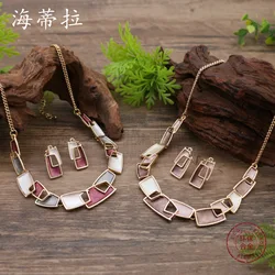 new enamel color hollow square geometric stud earrings necklace set women's exaggerated irregular square necklace
