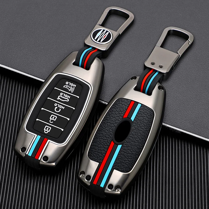 

5 7 Buttons Zinc Alloy + Silicone Car Key Case Cover For Hyundai Kona Ev Grandeur GN7 IONIQ 6 2024 2025 Remote Key Protect Shell