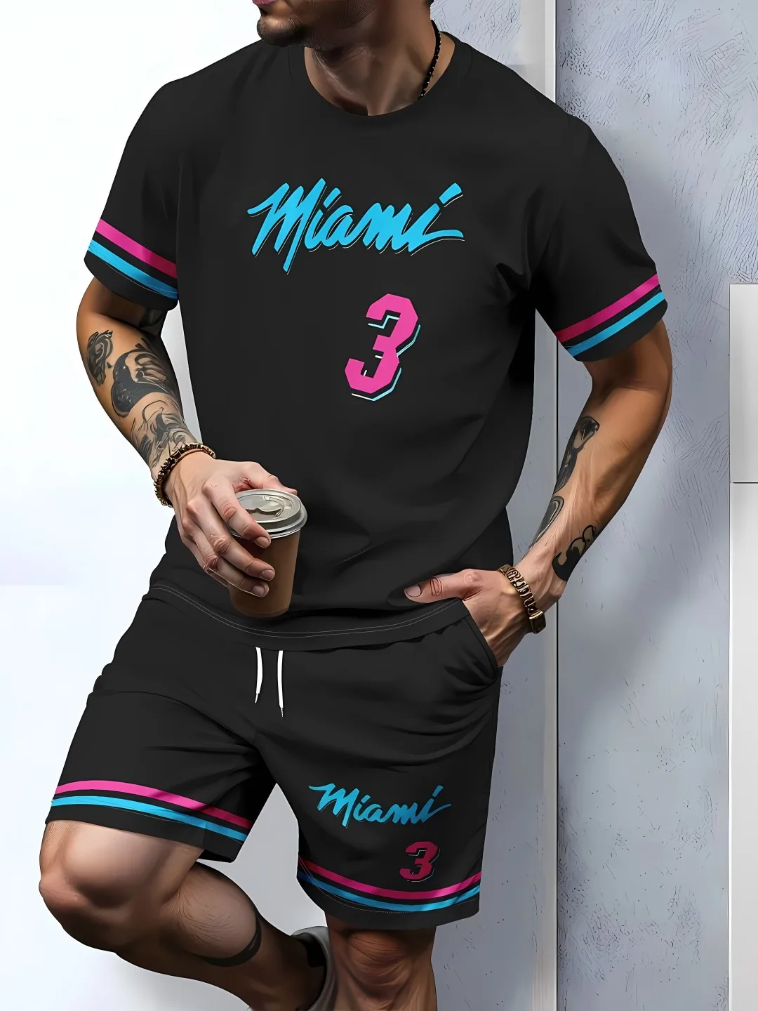 2025 men's summer new casual breathable short sleeved T-shirt shorts set casual sports set two-piece set - Image 3
