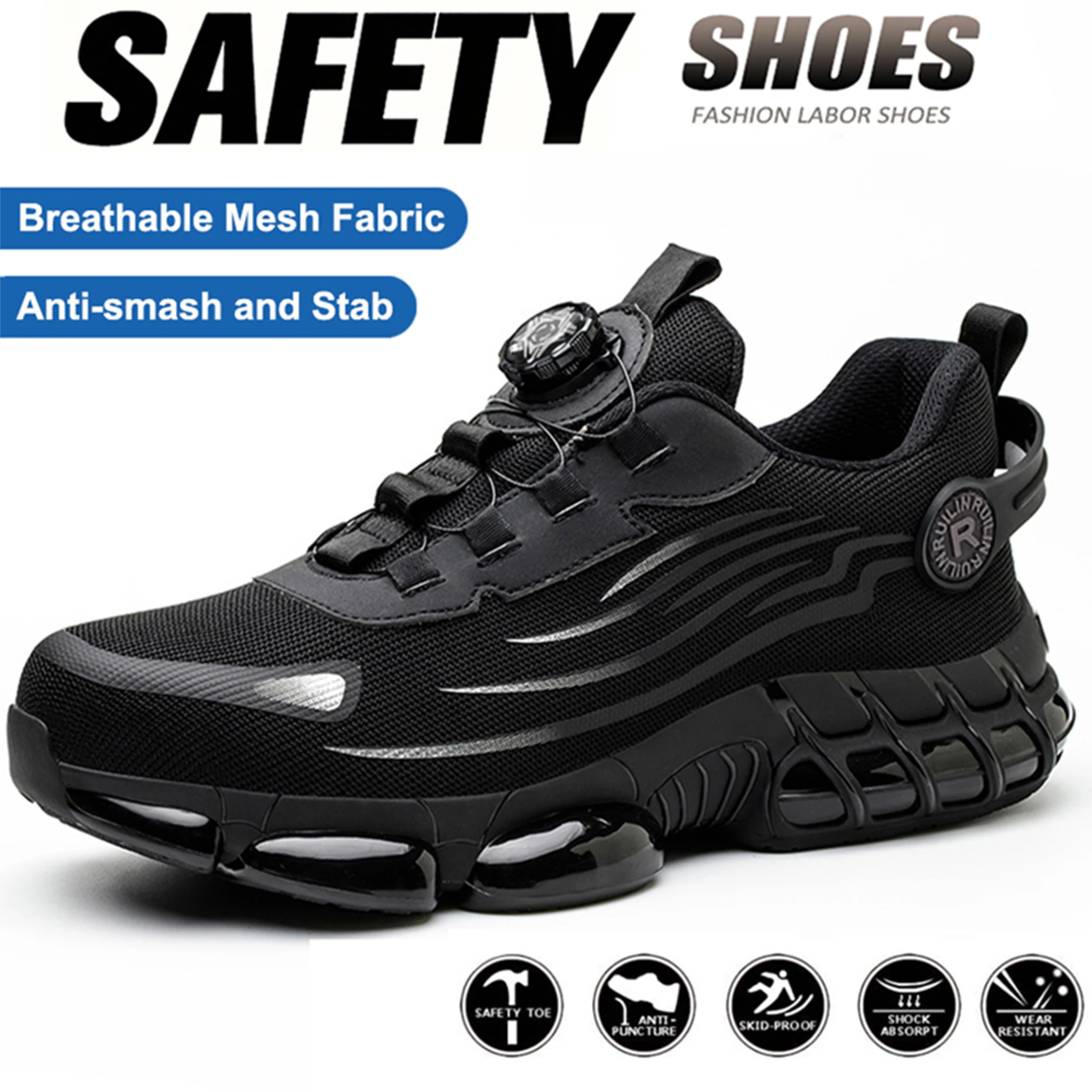 Work Boot Steel Toe - รองเท้าทำงานหัวเหล็กสำหรับผู้ชายผู้หญิง ป้องกันการกระแทก ป้องกันการเจาะทะลุ รองเท้านิรภัยสีน้ำเงิน ระบายอากาศได้ น้ำหนักเบา