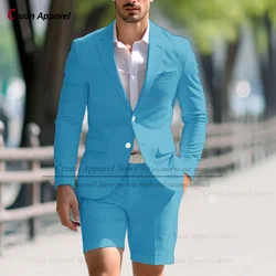 Fashion Men Solid Suit Sets Tailor-made Classic Single Breasted Blazer Short Pants Two Pieces Summer Slim Fit Male Costumes