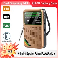 XIKCU Battery Operated Radio FM AM SW Radio Built-in Speaker Pointer Pocket Radio Type-C Rechargeable with HD Display Screen