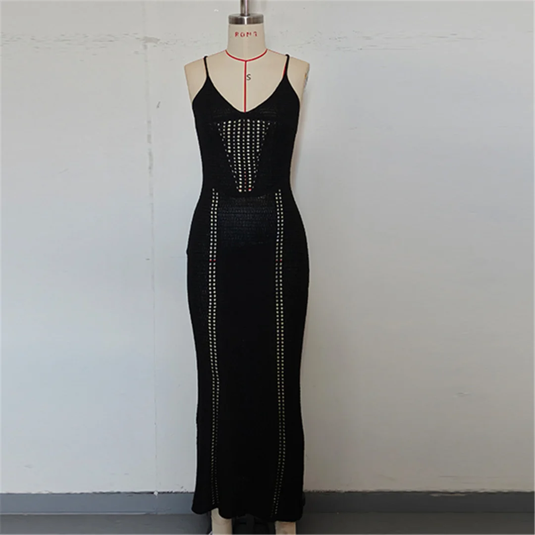 V-Ausschnitt, überkreuzter Rücken, ausgeschnittenes, gehäkeltes, gestricktes Tunika-Strandkleid, Strandkleid, Strandmode, Damen V7122 – Detail 6