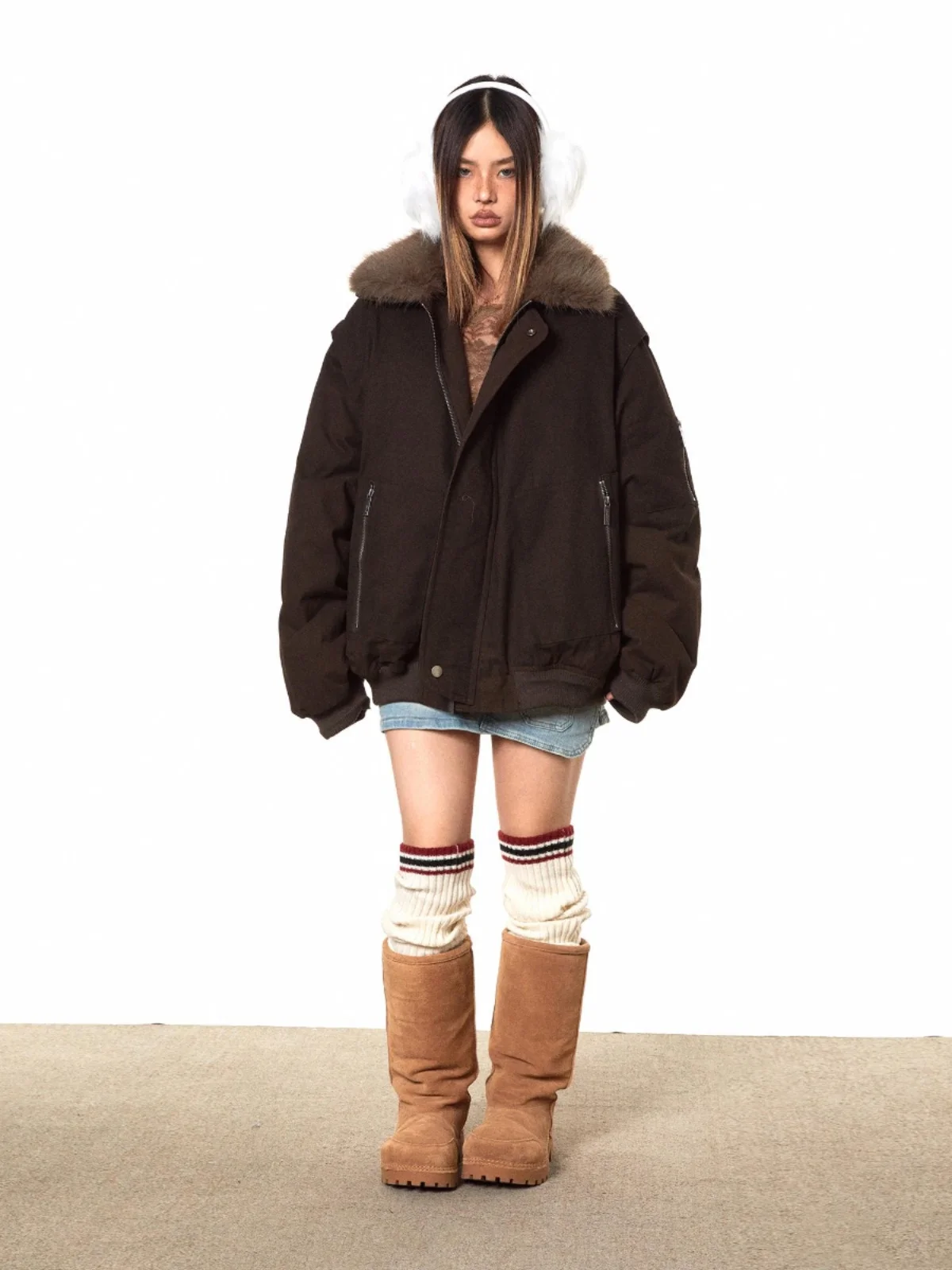 高品質アメリカンスレパーカダウンジャケット、大きなファー襟付き、取り外し可能なスタンドカラー、暖かいコットン生地のレディースコート