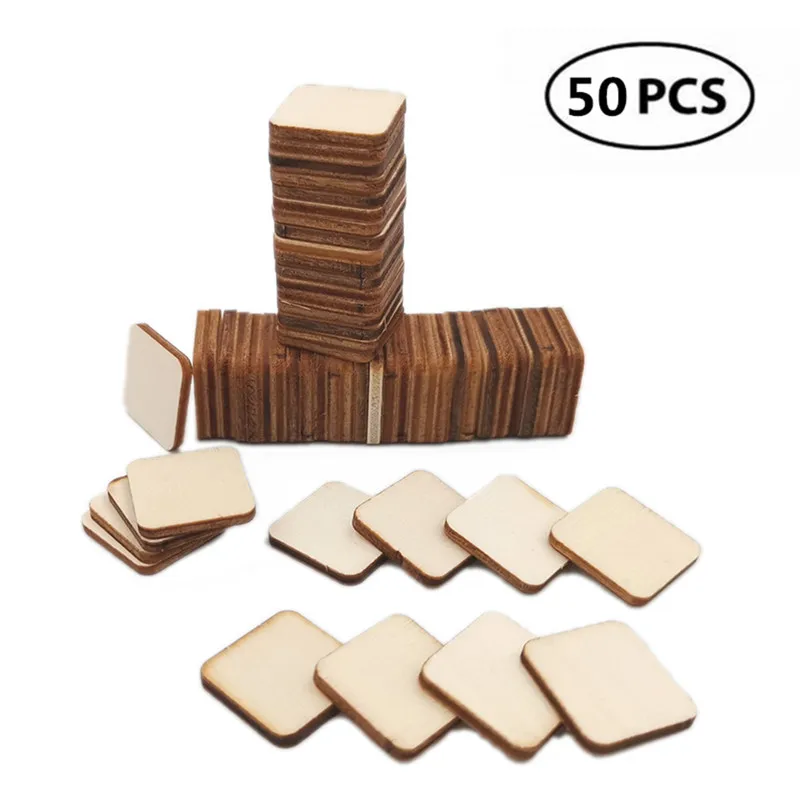 50pcs 30mm Unfinished Wood Squares for DIY Craft Projects, Square Plywood Sheets for Wood Burning, Laser Cutting, Painting