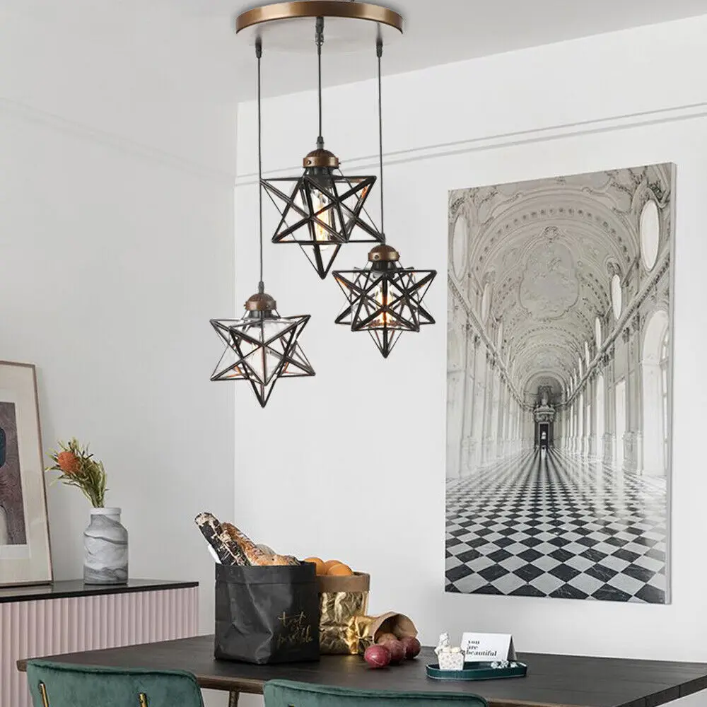 3-Light Moravian Star Glass จี้โคมไฟระย้าโคมไฟเพดานโมเดิร์นโคมไฟ