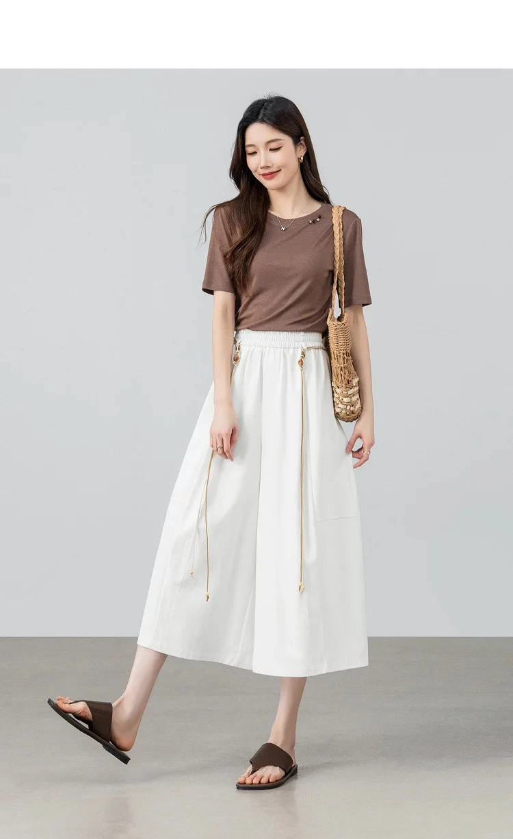 SENTUBILA Damen Sonnenschutz Rockhose 2026 Sommer Weiß, lockere, elegante Freizeithose mit Gürtel, 162KF4009 – Detail 10