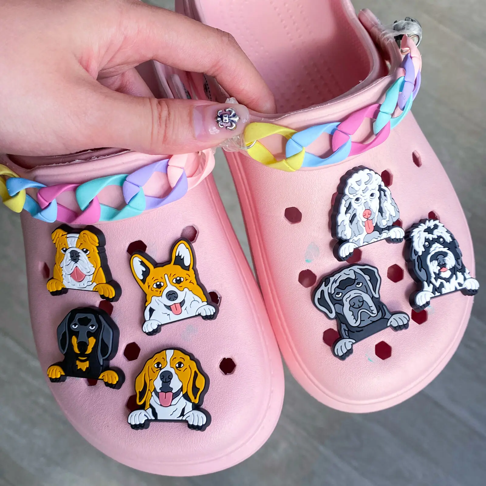 Hot Sale Cute Dogs Animal Shoe Charms Corgi Akita Shoe Decoration Boxer Cavalier King Charles Clog Charms Kids Cartoon Gifts