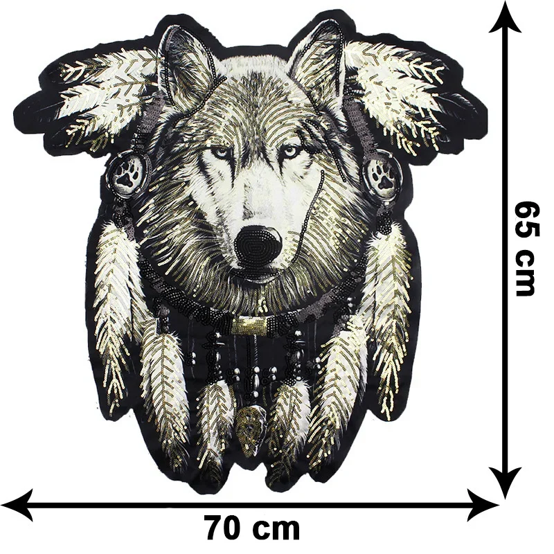 1Pcs Super Big Large Size Embroidery Sequined Applique Patches Cool Wolf Sewing on Patches for Clothing Diy Patch