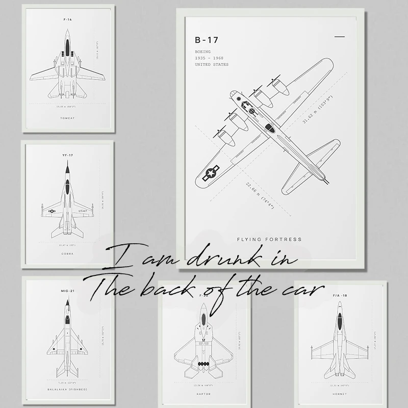 Aircraft Blueprints Poster Canvas Printing Minimalis Aircraft Wall Art Decor Aircraft Line Art Wall Decor Boys Room Home Decor