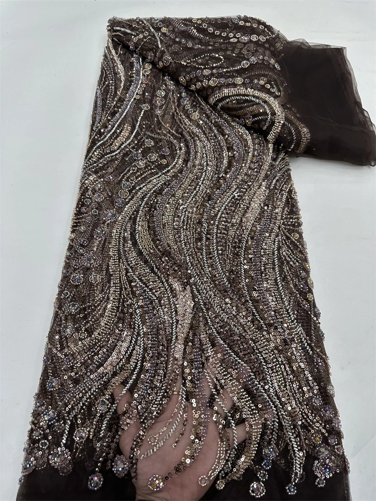 Tissu africain en dentelle et maille, tissu nigérian en dentelle de perles, robes françaises nigérianes de haute qualité pour femmes, couture de fête de mariage, 2025