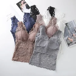 Fashion Bottoming Underwear Thin Backless Sling Hollow Out Lace V-neck Vest Top  Sleeveless Bra Vest Inside Wear