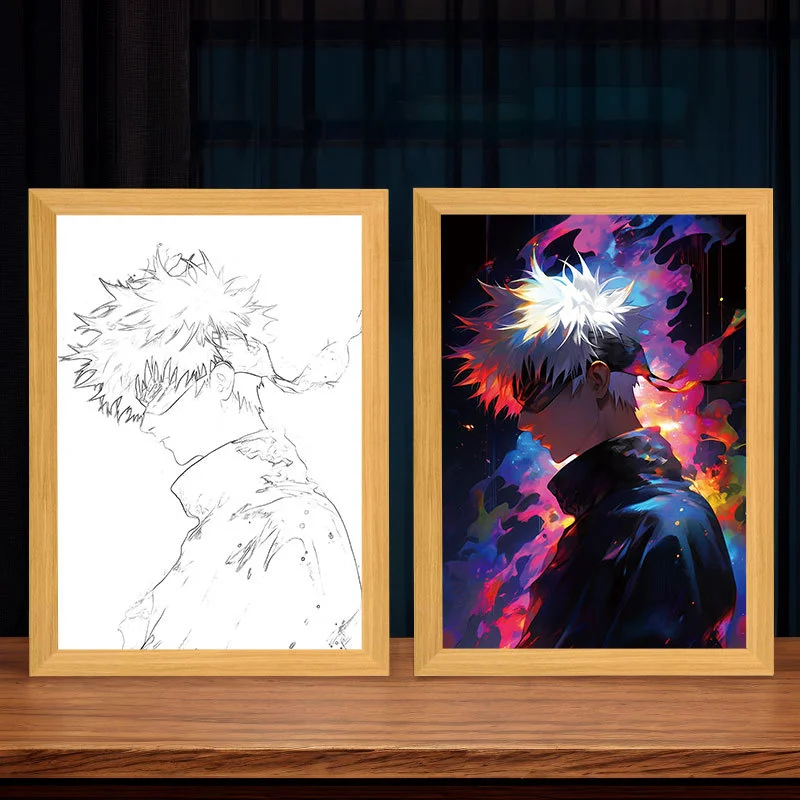 Led Photo Frame Light Jujutsu Kaisen Anime Figure Deco Frame Art Painting Design Night Lamp Anime Gojo Satoru Light