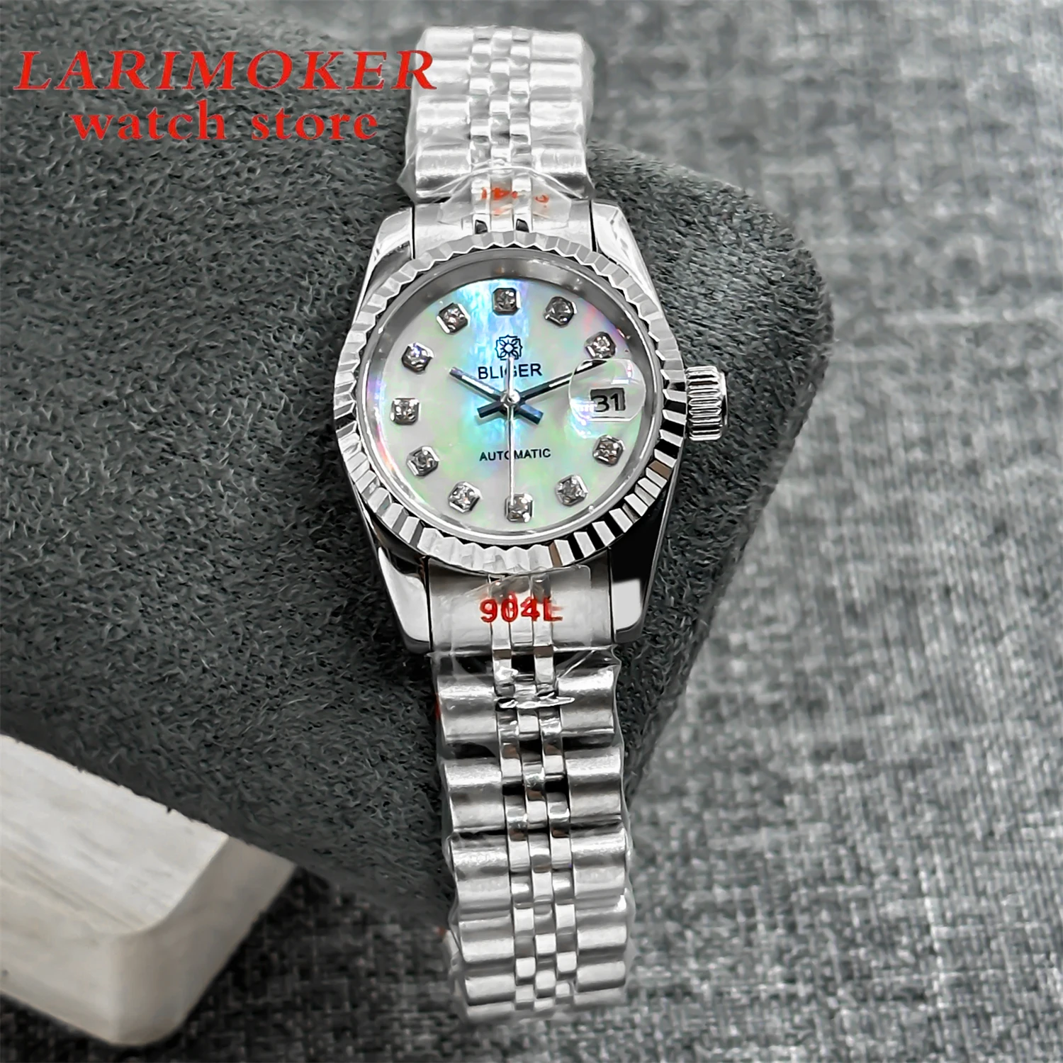 BLIGER 25.5mm mechanical Ladies Diving watch NH05 Automatic movement Pearl dial sapphire glass waterproof calendar