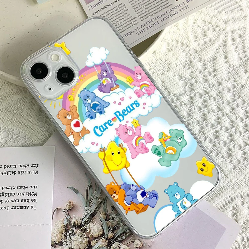 Cute Cartoon Phone Case For Cares Bears iPhone 16 15 14 13 12 11 Mini Pro Max X XR XSMax 7 8 Plus SE20 Transparent Cover