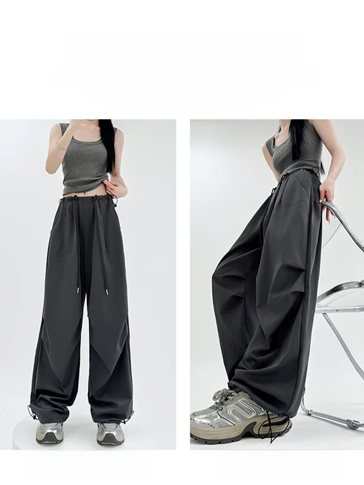 Pantaloni sportivi a vita alta a gamba larga in seta di ghiaccio Qui Dry Pantaloni casual da donna Pantaloni da lavoro comodi e traspiranti