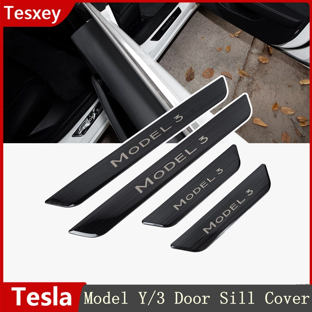 

Door Sill Decoration Wrap Cover 4pcs/set For Tesla Model 3 Y 2017-2021 2022 2023 Model3 ModelY Pedal Protection Strip Cover