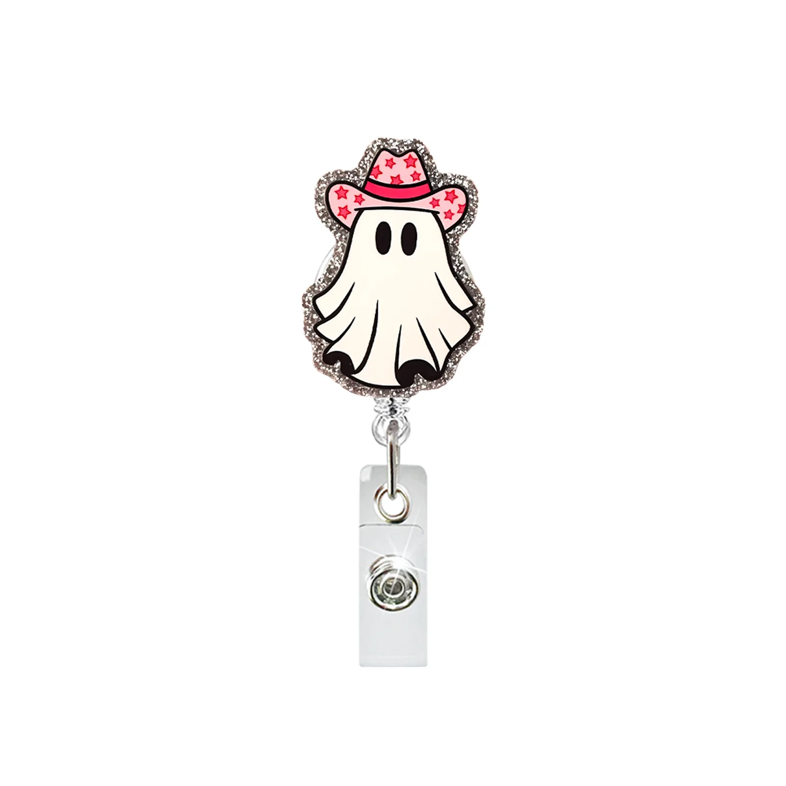 Cartoon Halloween Pumpkin Spooky Pattern Badge Reel with Swivel Alligator Clip Retractable ID Card Badge Holder for Nurse Doctor