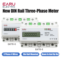 Three Phase Four Wires Eelectronic Active Energy Meter kWh Power Consumption Monitor DIN Rail 50/60Hz 3*5(100)A 50/60Hz  LCD LED