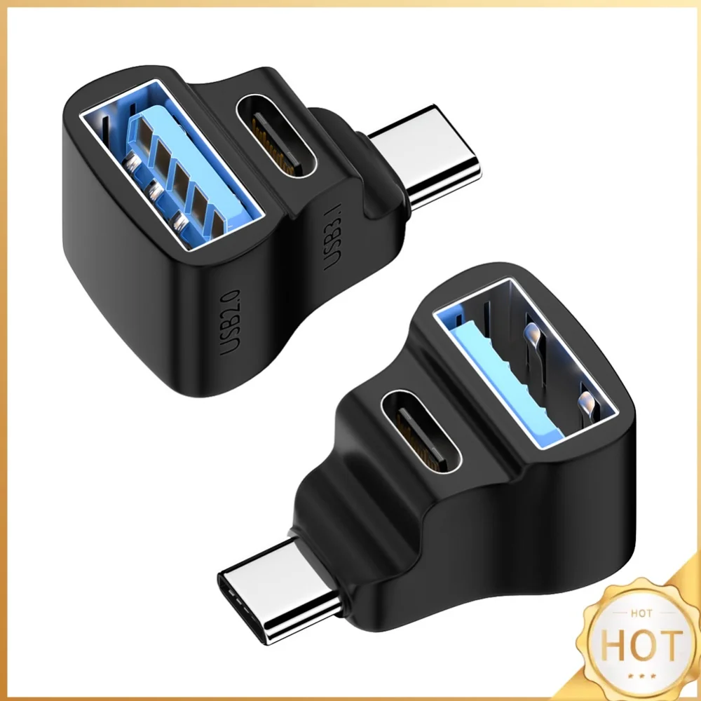 1 To 2 USB-C Male To USB-C USB-A Female Adapter 100W USB-C To USB-C USB-A Connector 20Gbps 180 Degree U-shaped for STEAM DECK