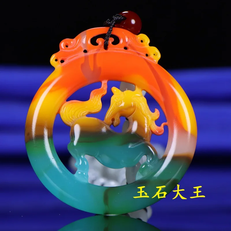 Xinjiang Hetian Jade Horse Brand Colorful Gobi Outer Mongolia Material Galloping Horse Pendant