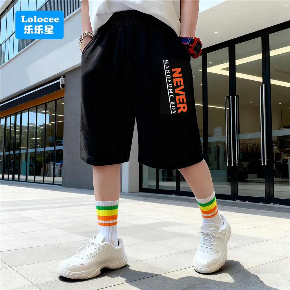 Jungen Sommer Baumwolle Sport Shorts Kinder Freizeit Kurze Jogginghose Teenager Mode Buchstaben Drucken Laufhose NVCK1