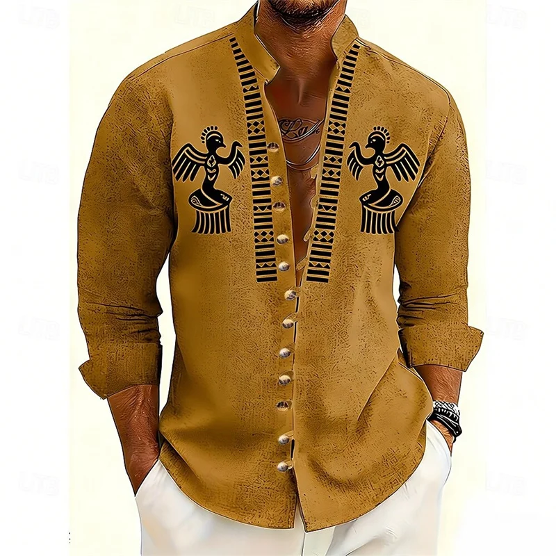 New men's Long Sleeved Shirt With Gold 3D Animal Printing Technology  Fashionable Patterns  Luxurious Shirt Style