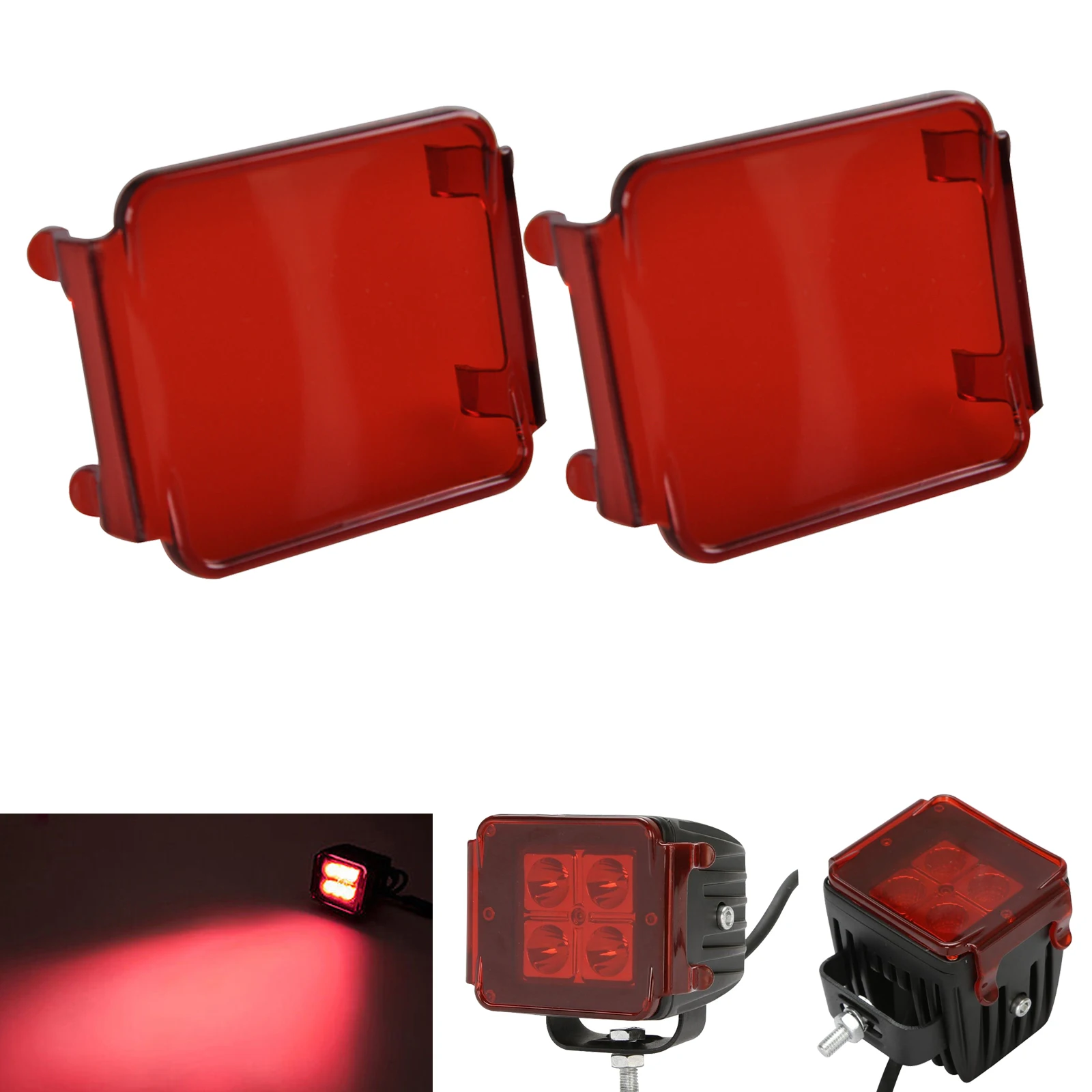 2pcs 3 inch LED Work Light Red Cover Dustproof Protector Shell For 3inch LED Square Cube Pods Off-road Driving Fog Driving Lamp