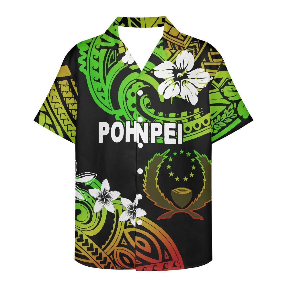 

Pohnpei Printing Hibiscus Shirt Cuban Men's Shirt 2022 Summer Short Sleeve Lapel Plus Size Fashion Casual Wear Hawaiian Style