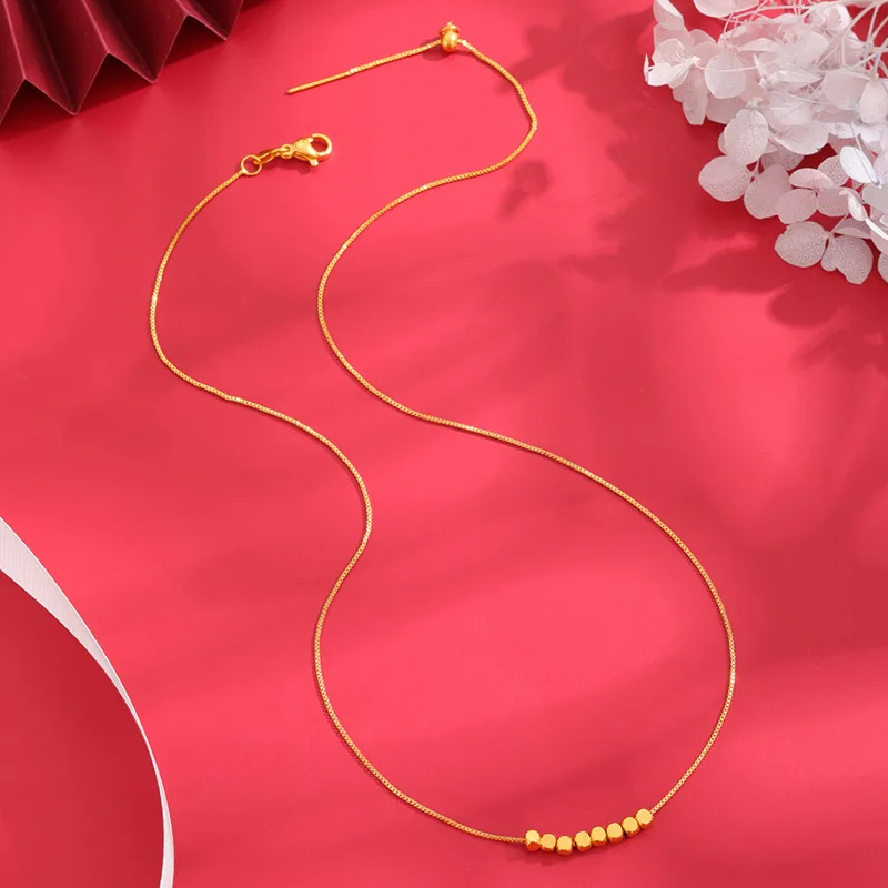 New Sugar Cube Necklace Square Lucky Bead Vietnam Gold Plated Clavicle Chain Women Minimal Design Fashion Jewelry Luck Fortune
