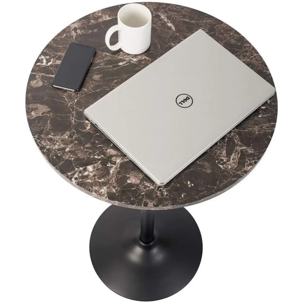 Round Bar Faux Marble Top e Base Preta, Pub Table, 1 Pack