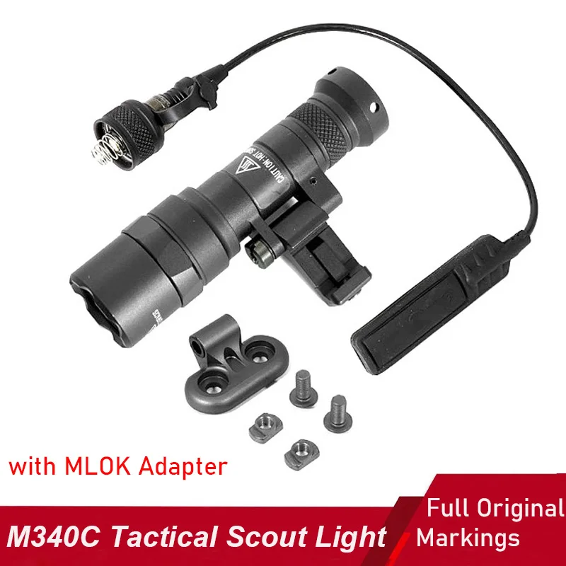 Tactical Flashlight Ultra Output M340C Scout Light LED Hunting Strobelight with MLOK Adapter Remote Pressure Switch Aluminum