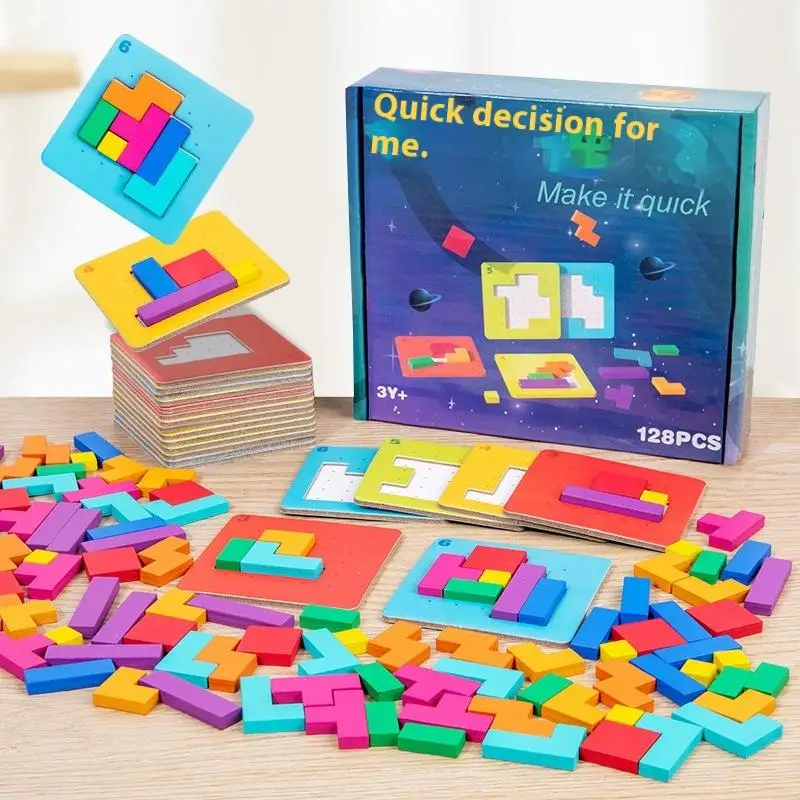 Puzzles mathématiques Tangram 3D stimulants - Jeu de blocs de construction pour enfants ; Puzzle de bureau interactif de couleur et de forme