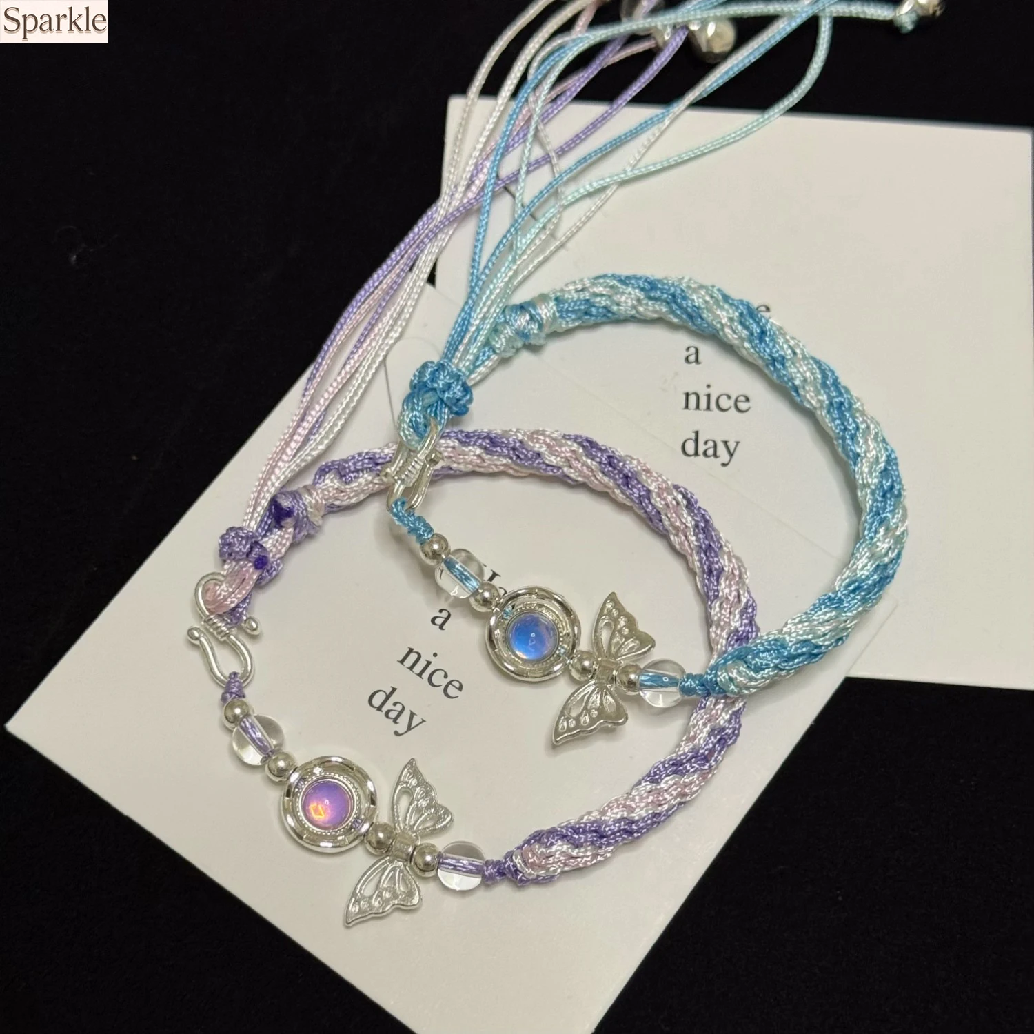 

Moonlight Secret Reincarnation Knot Purple Blue Macaron Bracelet, Sweet Niche Design for Couple, High-End Hand Rope Gift